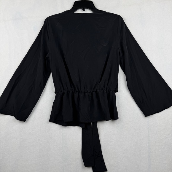 Topshop Black Tie Front Blouse Long Sleeve V Neck Career Party Top Size US 6 - Picture 8 of 8